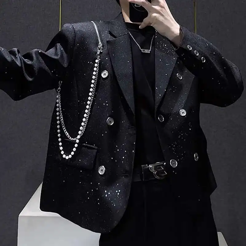 Chain Decorate Jacket Men Blazer Homme Luxury Banquet Jacket Blazer Masculino Shiny Club Party Men Stage Suit