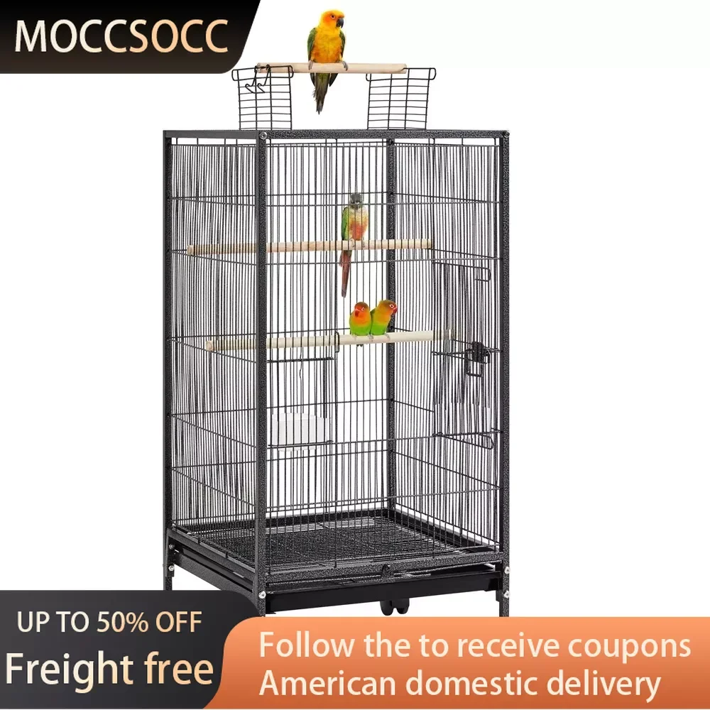 

40-Inch Open Top Parakeet Cage With Rolling Stand Love Bird Cages Free Shipping Black Freight Free Bird House for Outdoors Aves