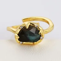 BOROSA 5Pcs Natural Glitter Stone Open Ring Golden Color Labradorite Adjustable Finger Ring For Women Energy Jewelry Accessories 1