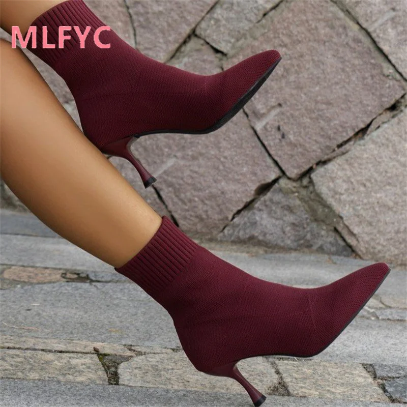 European and American Women's High Heeled Short Boots Autumn and Winter Pointed Thin Heeled Boots Winter Fashion Boots