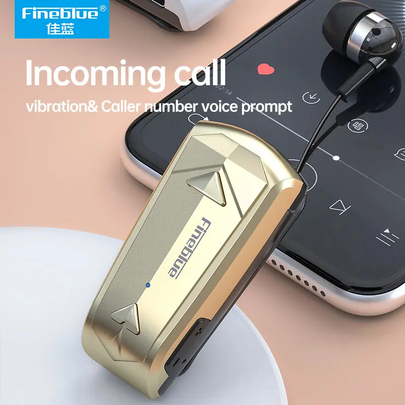 Wholesale Fineblue F520 Bluetooth Earphone in Lotus to phone ear Blues with wire type c headphone Retractable Business Headset