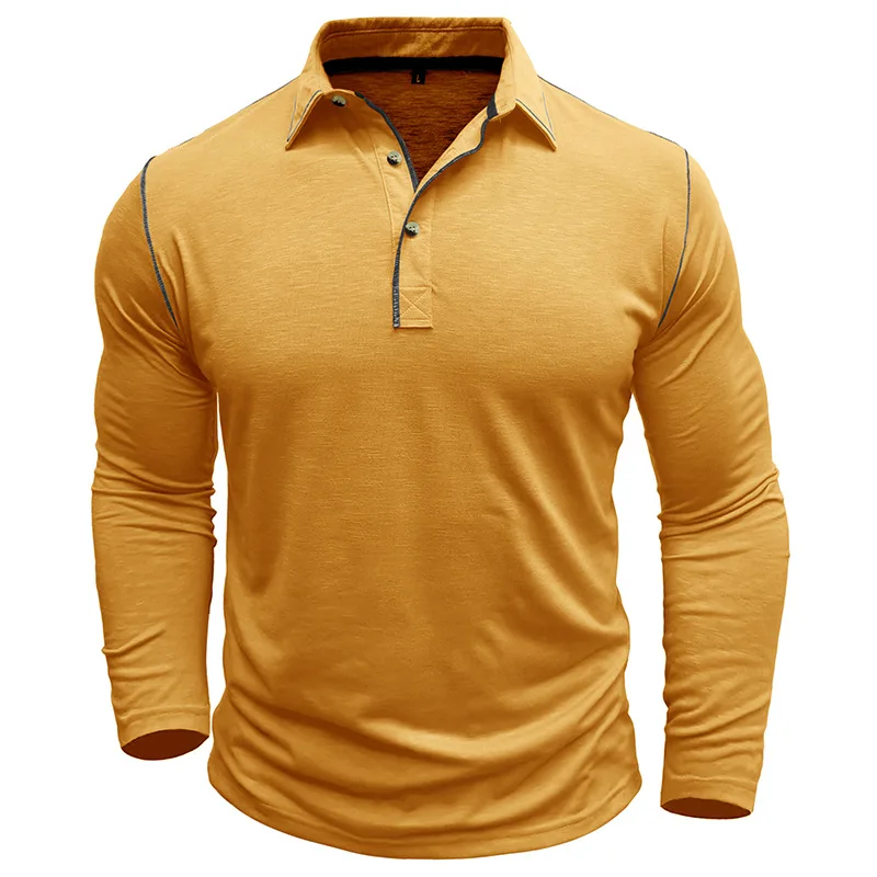 Stilvolle graue Langarm-Poloshirts für Herren, Henley-Oberteile mit Stehkragen und schwarzen Nähten für Frühling und Herbst – Detail 22