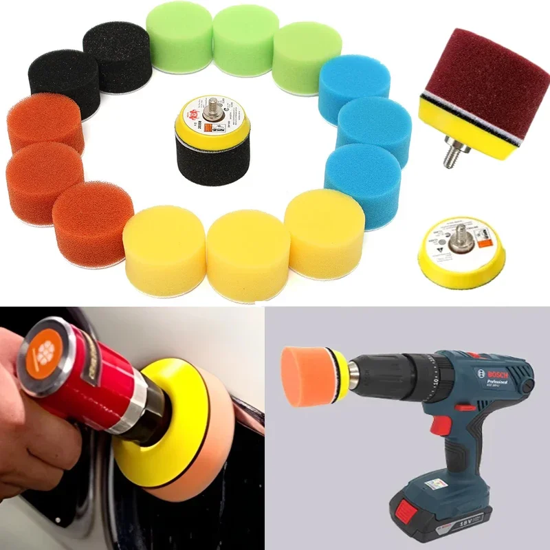 2 Inch 16 Piece Polishing Pad Sponge Set Mini Detail Polishing Pad Flocked Flat Sponge Wheel Car Cleaning And Detailing Tools