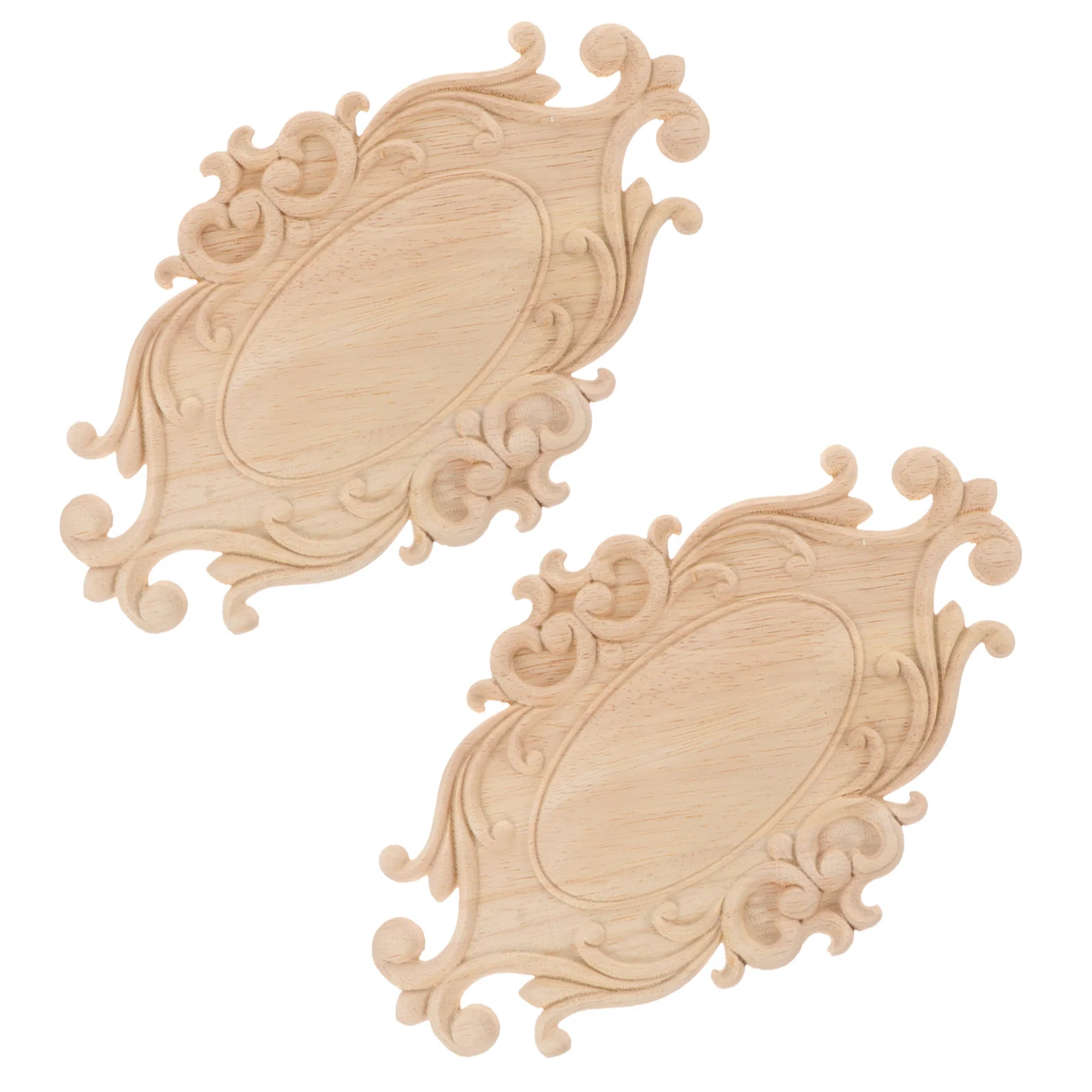 

2 Pcs Decor Oval Flower Applique Wood Carving Decal Vintage Unpainted Frame Carved Onlay Appliques