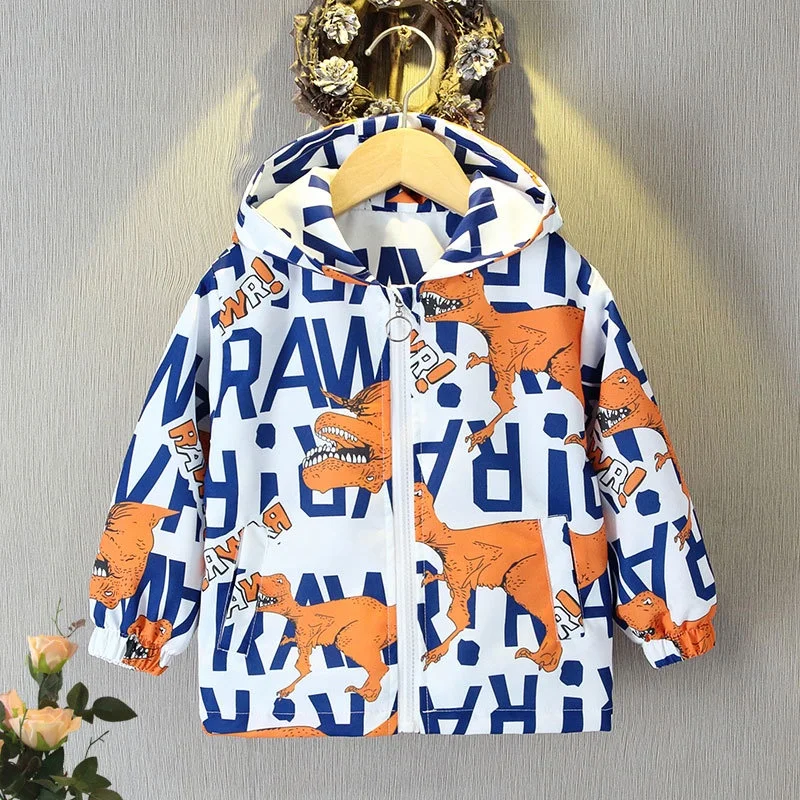 Dinosaur Boys Girls Coat Spring and Autumn Fashion Cartoon Kids Hooded Sweatshirt Windbreaker Infant Children Jacket Hoodie 2025