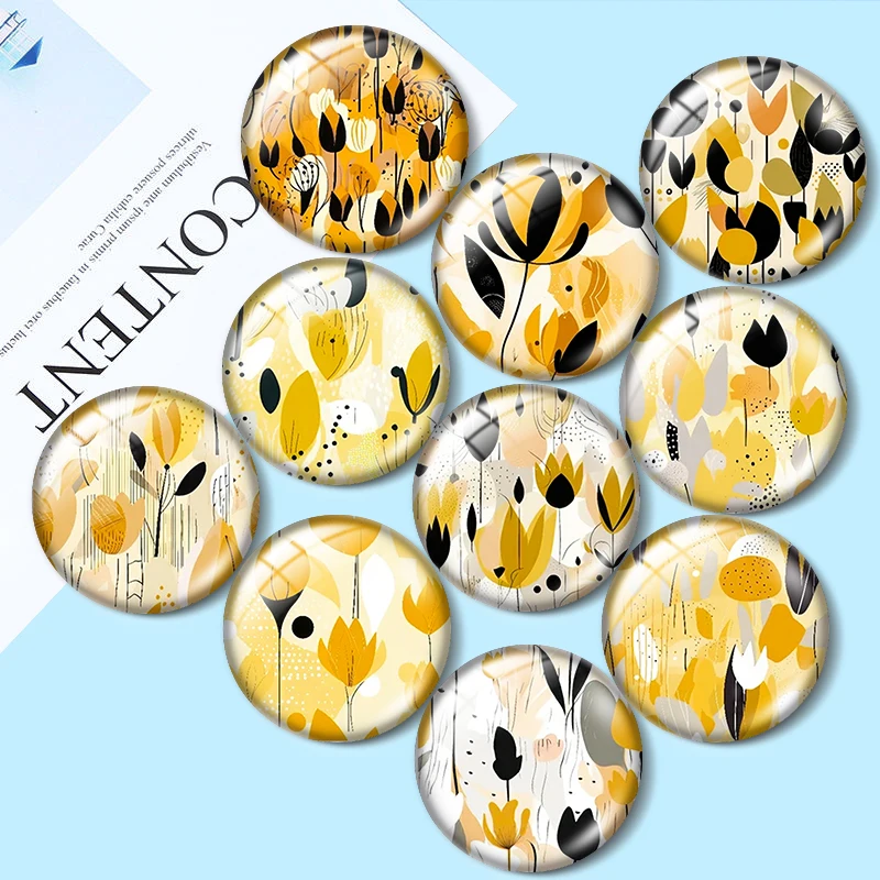 Yellow Tulip Illustration  10pcs 12mm/16mm/18mm Round Photo Glass Cabochon Demo Flat Back Making findings smt single splice tape 8mm 12mm 16mm 24mm 32mm 44mm yellow tape smt tape smt splice tape single tape