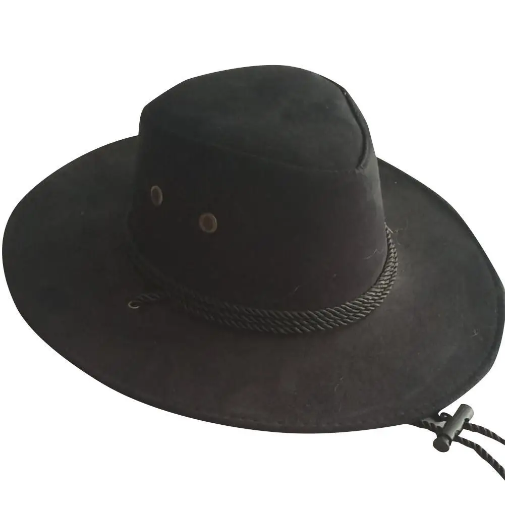 1 Stück Cowboy-Sonnenhut aus Kunstleder für Herren und Damen, modische Western-Cowboy-Kappe mit großer Krempe für Reisen – Detail 2