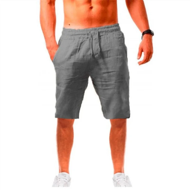2026 Sommer Herren-Shorts aus Baumwolle und Leinen, Lässige Bermuda-Shorts für Männer, Klassische Atmungsaktive Kurze Hosen, Einfarbige Strandshorts für Herren – Detail 14