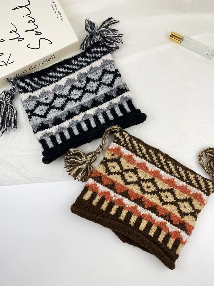 Retro Jacquard gestrickte Mützen Hüte für Frauen & Männer Winter warme Schädel Hut Unisex Outdoor kälte feste Gehörschutz kappen Motorhaube – Detail 11