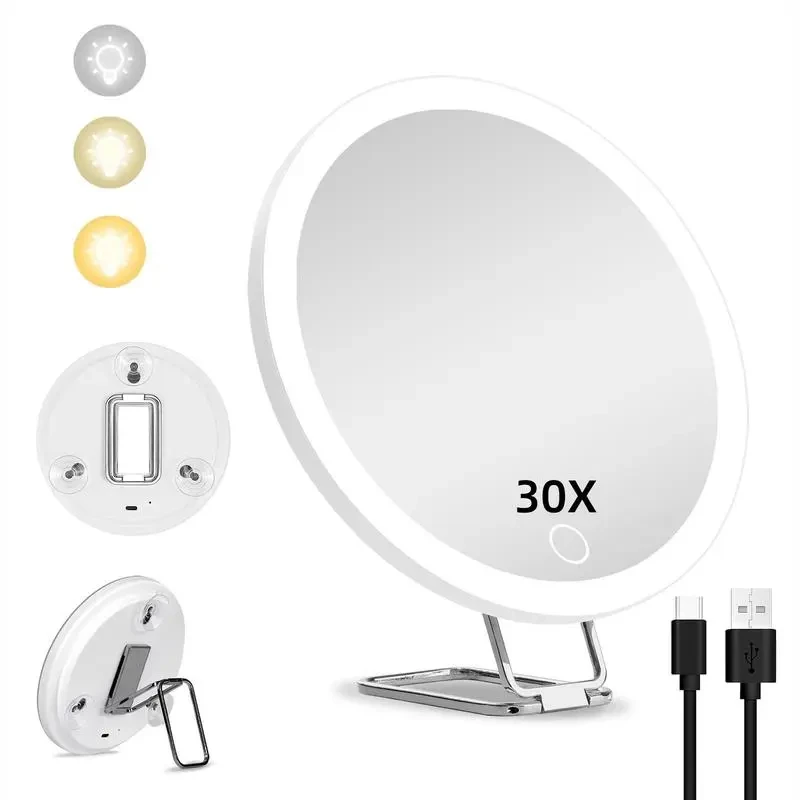 Rechargeable LED Makeup Mirror 6 Inch Adjustable Lighted Portable Compact Travel Cosmetic Mirror with Magnification 30X 1 Box makeup mirror,magnifying mirror
