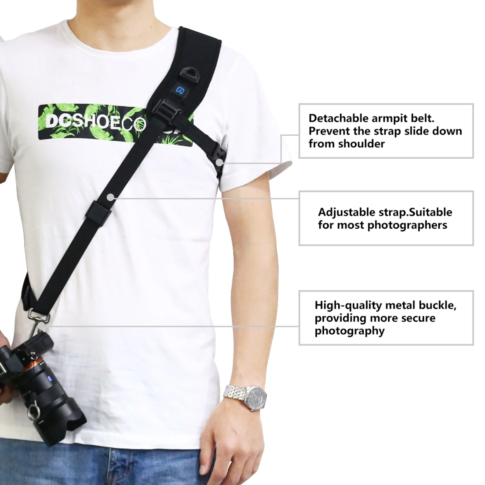 PULUZ Quick Release Anti-Slip Soft Pad Nylon Breathable Curved Camera Strap with Metal Hook for SLR DSLR Cameras