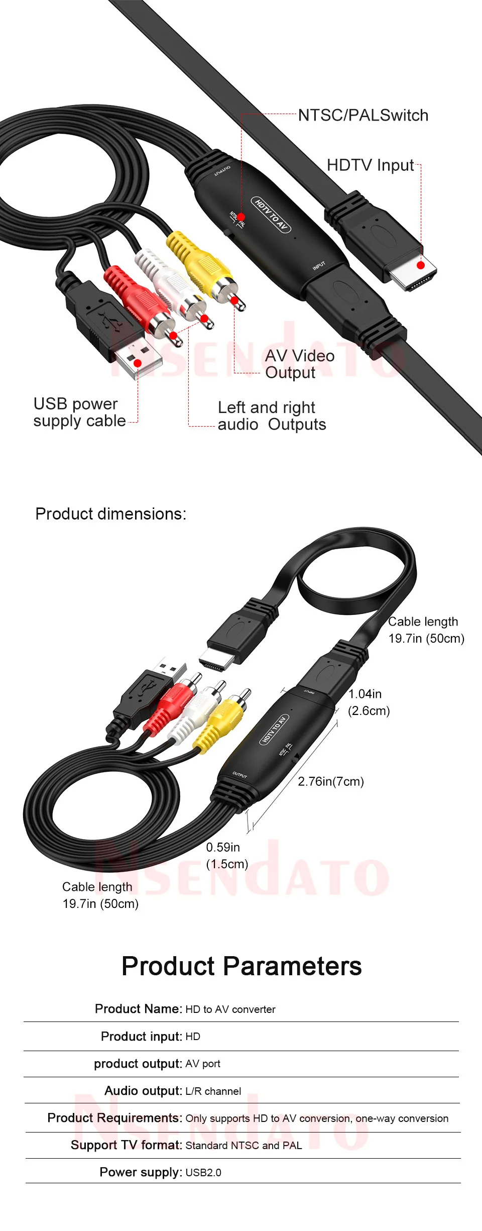 1080P HDMI to RCA AV Cable Converter Adapter RCA AV to HDMI Cable Converter adap