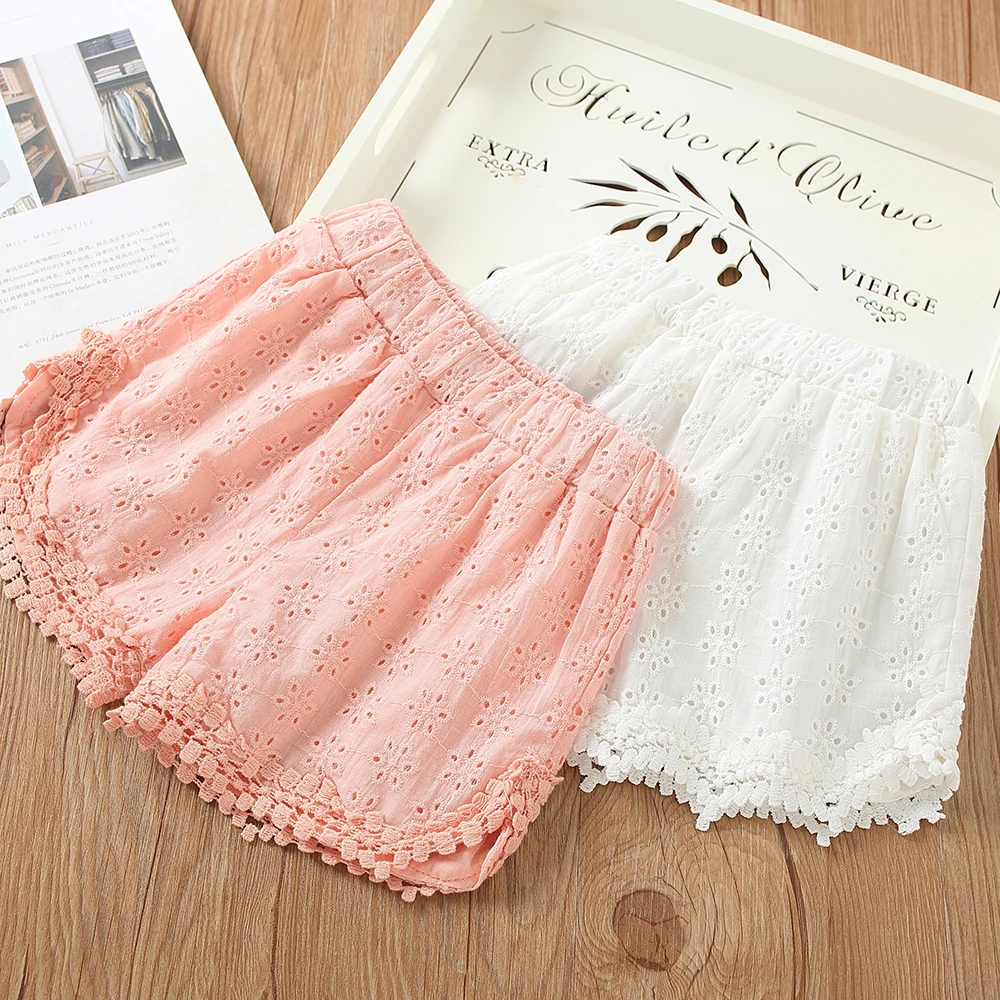 Summer 2 3 4 6 8 10 Years Children'S Clothing Sweet Candy Color Embroidery Hollow Out Lace Floral Baby Kids Girl Shorts