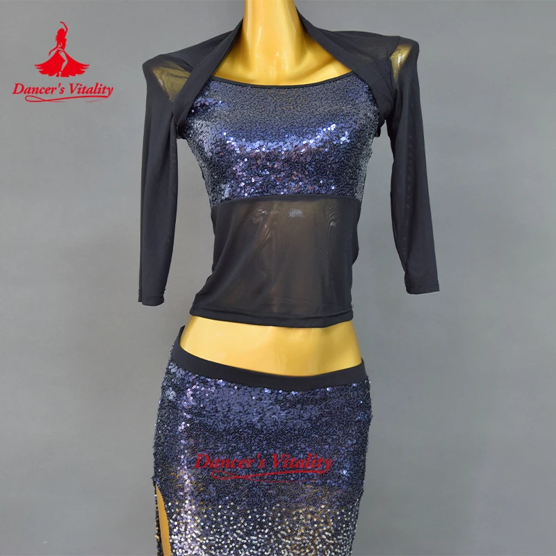 Frauen Neue Bauchtanz Set Orientalischen Tanz Tanz Wettbewerb Pailletten Kostüm Top + Fischschwanz Rock 2 stücke zigeuner rock kostüm set – Detail 5
