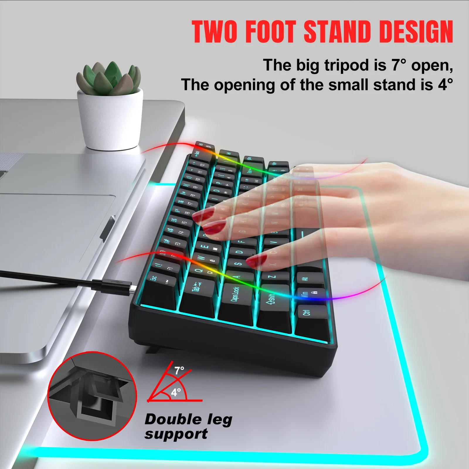Compact Ergonomic RGB Backlit Mechanical Gaming Keyboard - White Keys