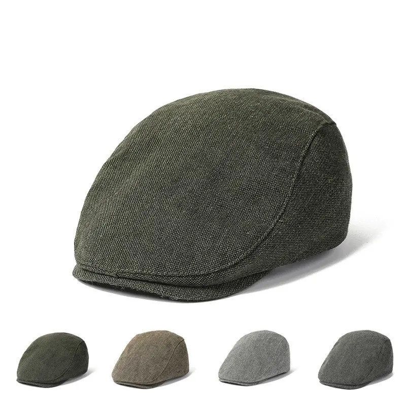 

2023 Four Seasons Polyester Solid Newsboy Caps Flat Peaked Cap Men and Women Painter Beret Hats 148