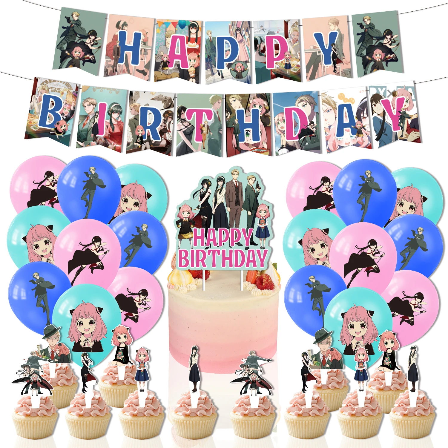 “Anime Theme Spy Family Birthday Party Decorations Birthday Banner Cake