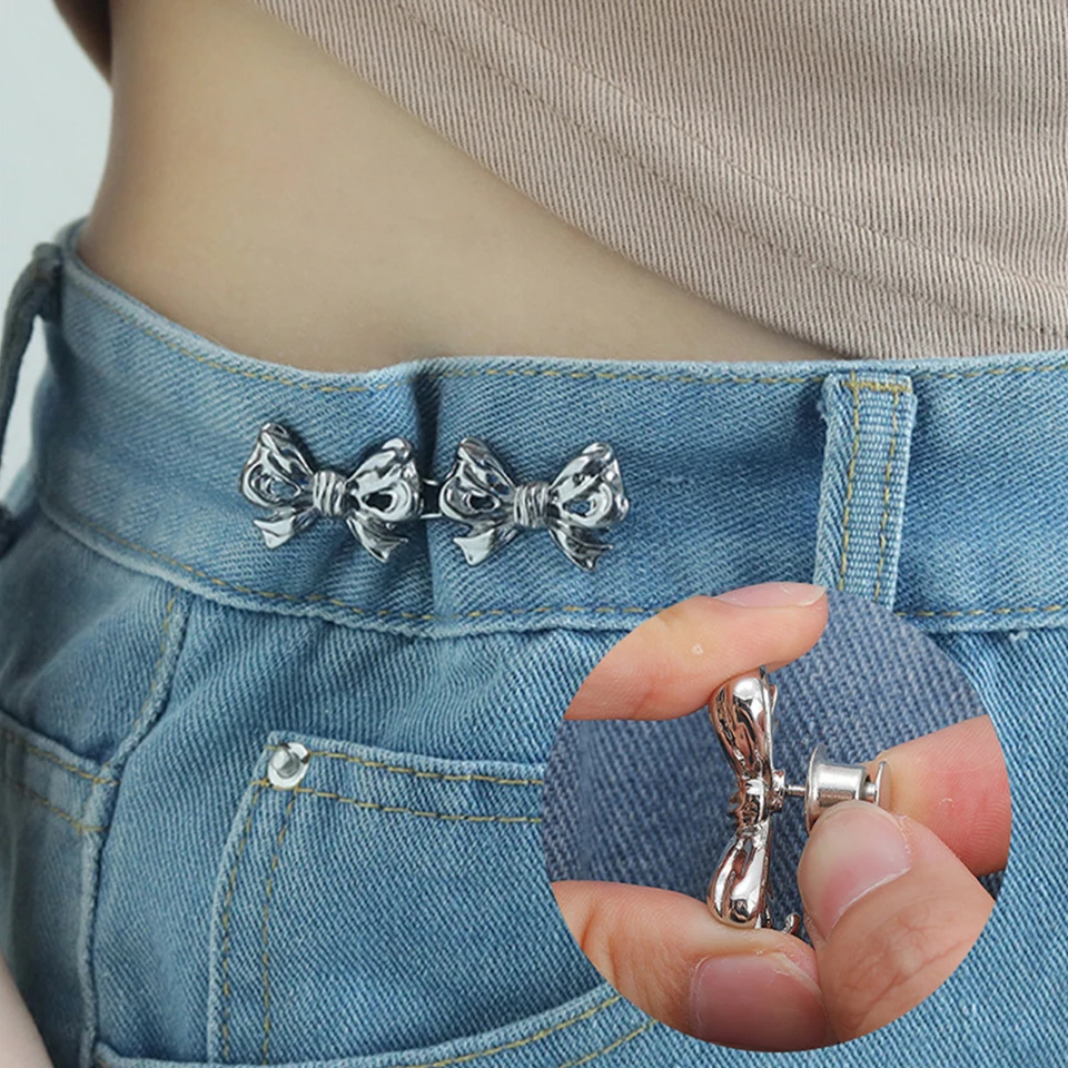 Bowknot Button Adjuster for Pants and Skirts Waist Tightener Adjustable  Waist Buckle for Jeans No Sewing Required - AliExpress