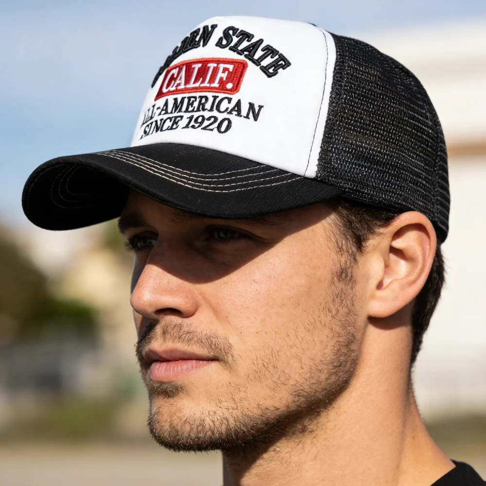 Heißer Verkauf Unisex Fashion Trucker Caps Golden State California Bestickte Mesh-Baseballkappe für Herren Damen Outdoor-Hüte und -Kappen – Detail 22