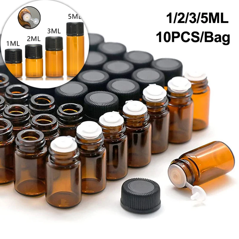 10PC Empty Amber Glass Essential Oil Bottle Laboratory Glass Perfume Bottle Oil Test Sample 1ML/2ML/ 3ML/ 5ML glass seal bottle