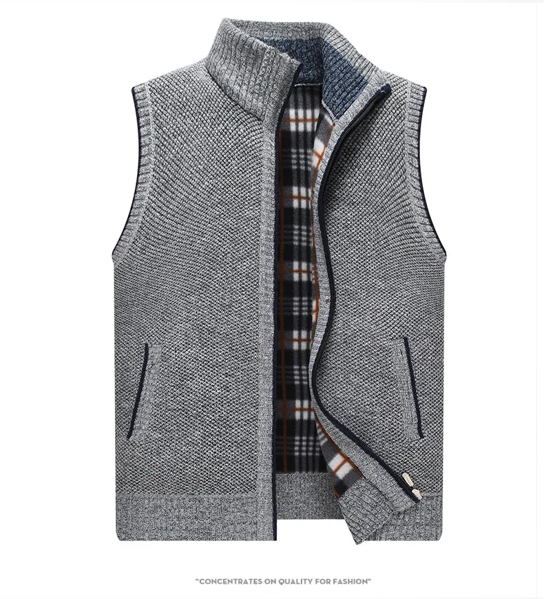 Shionfa Herren Cardigan Weste Stehkragen dicken ärmellosen Sweatshirt voller Reiß verschluss Roll kragen Jacken warme männliche Strickkleid ung – Detail 6
