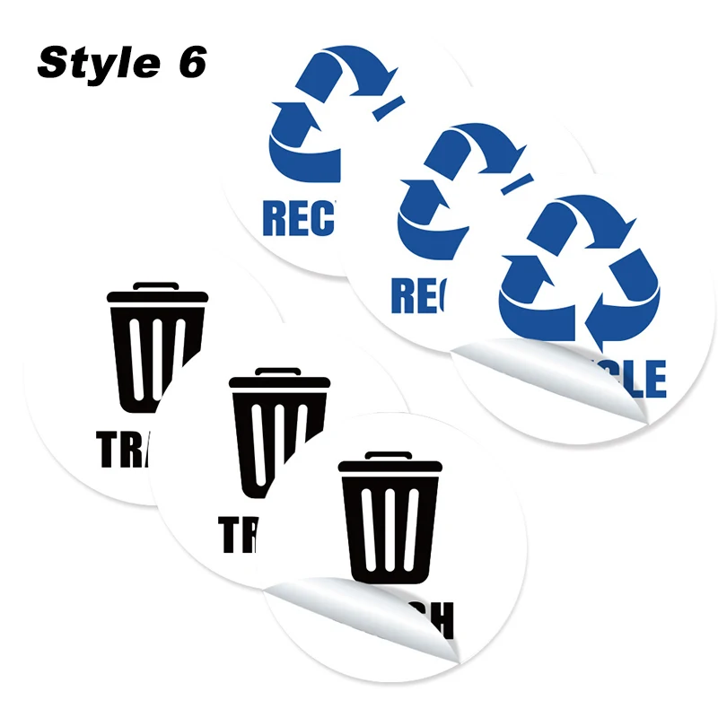 Trash can sticker 6 Pcs 5inch PVC trash bin classification sticker home self-adhesive is recyclable classification sign trash can decal