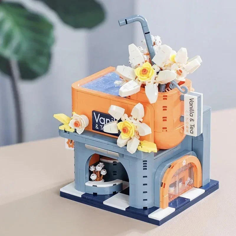 BALODY MOC City Mini Street View Bridal Shop Coffee Store Architecture Building Blocks DIY Micro Bricks Toys For Kids Gifts