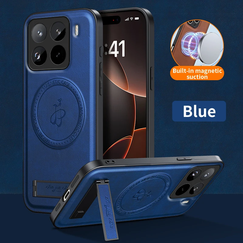 Enhanced Leather Stand Case - Magnetic, Wireless Charging, Shockproof, Camera Shell