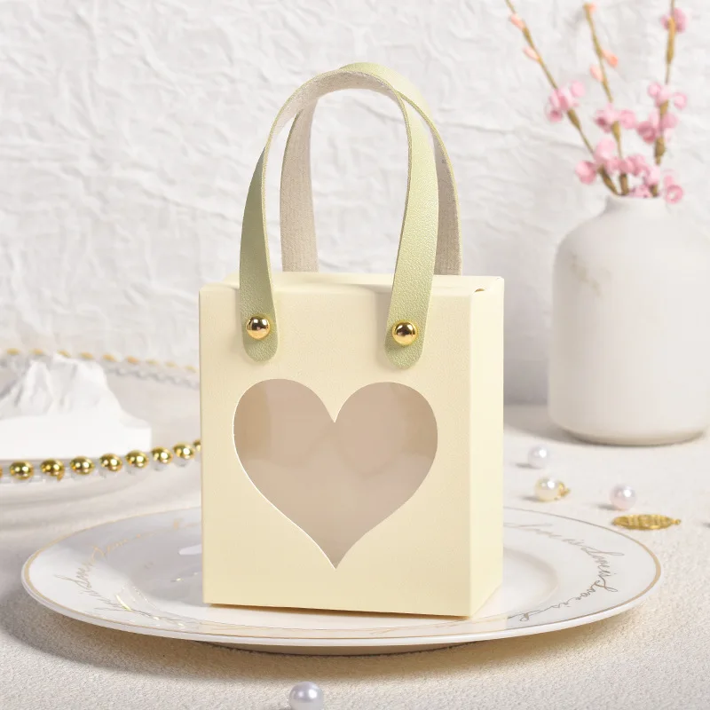 10Pcs Wedding Candy Gift Bags Transparent Window Packaging Boxes Pink Romantic Flower  Portable Birthday Party Supplies