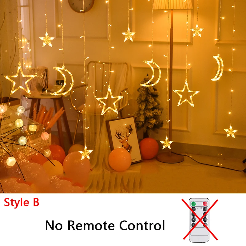 thumbnail image 1 of Moon Star Christmas Ramadan New Year Decoration 2025 Festoon led Fairy String lights Garland Curtain For Room Wedding Home Decor, 1 of 5