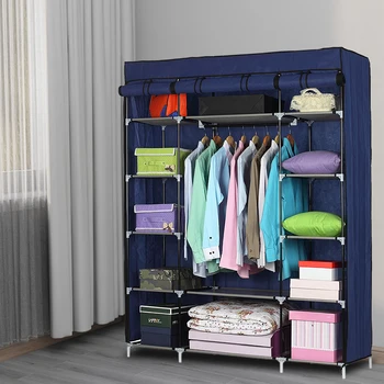 5-Layer 12-Compartment Non-woven Fabric Wardrobe Portable Closet Navy (133x46x170cm) 2