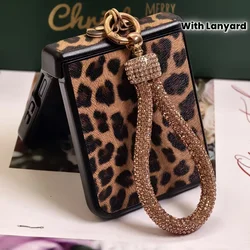 Luxury Leopard Leather Diamond - Plated Strap Phone Case with Hard PC Back Cover - Motorola Razr 70 (Brown)
