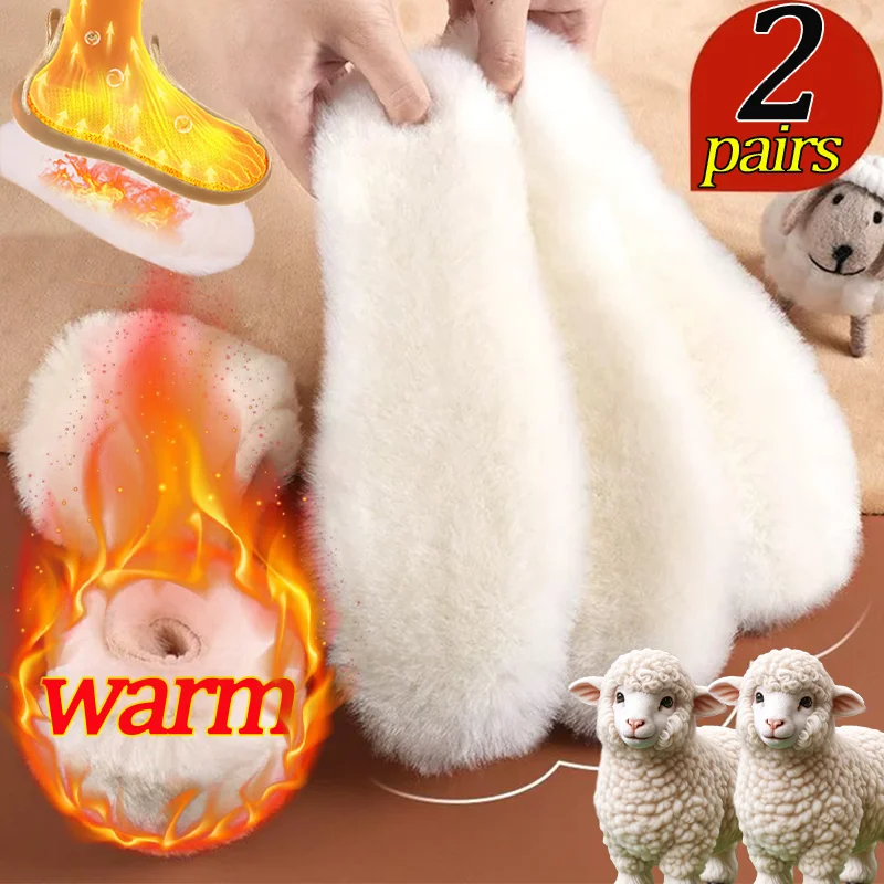 1/2pairs Unisex Winter Sheepskin Plush Insoles shoe inserts Natural Fur Wool Cashmere Snow Boots Shoe Pads Wool Insoles Warm Shoe Accessories
