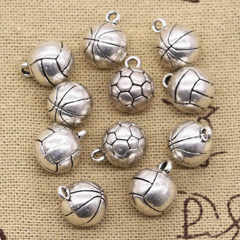 5 stücke Charms 3D Fußball Volleyball Basketball 15x11x11mm Anhänger Herstellung fit, vintage Tibetischen Bronze,DIY Erkenntnisse Schmuck