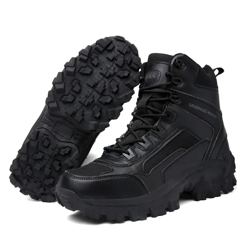 High quality high tops leather boots for men size 45 46 new 2023 autumn hiking outdoor mountain shoe  green khaki black