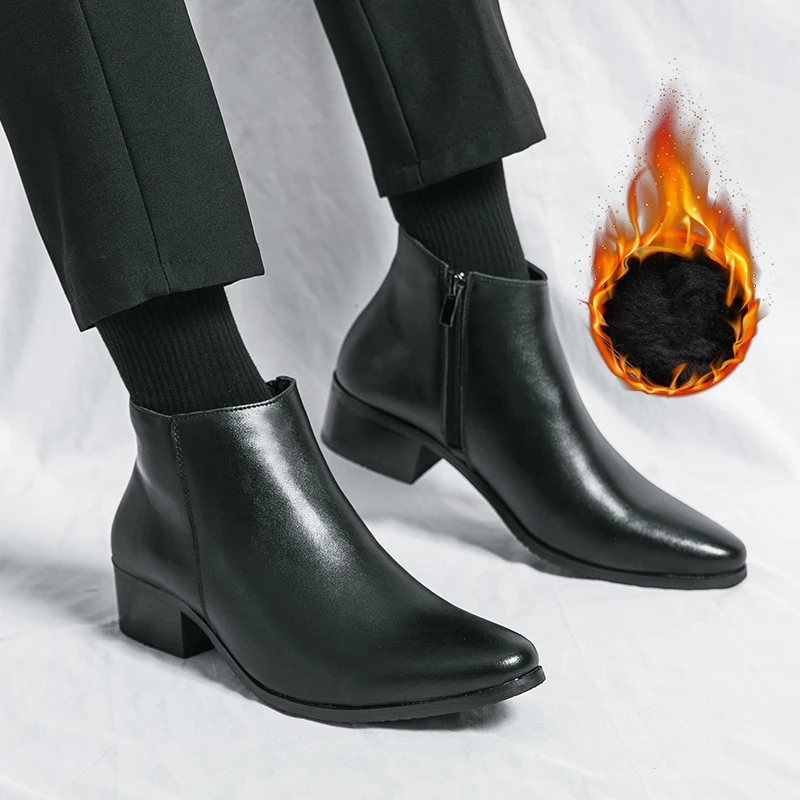 

Ботинки Misalwa мужские на среднем каблуке, классические элегантные ботинки из воловьей кожи, на молнии, Классическая деловая обувь для джентльменов, офиса, зима