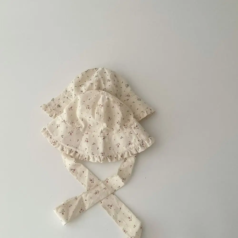 Sweet Korean Style Baby Hat Comfortable Breathable Summer Sun Cap Windproof Rope Lace Baby Bucket Hat Girls