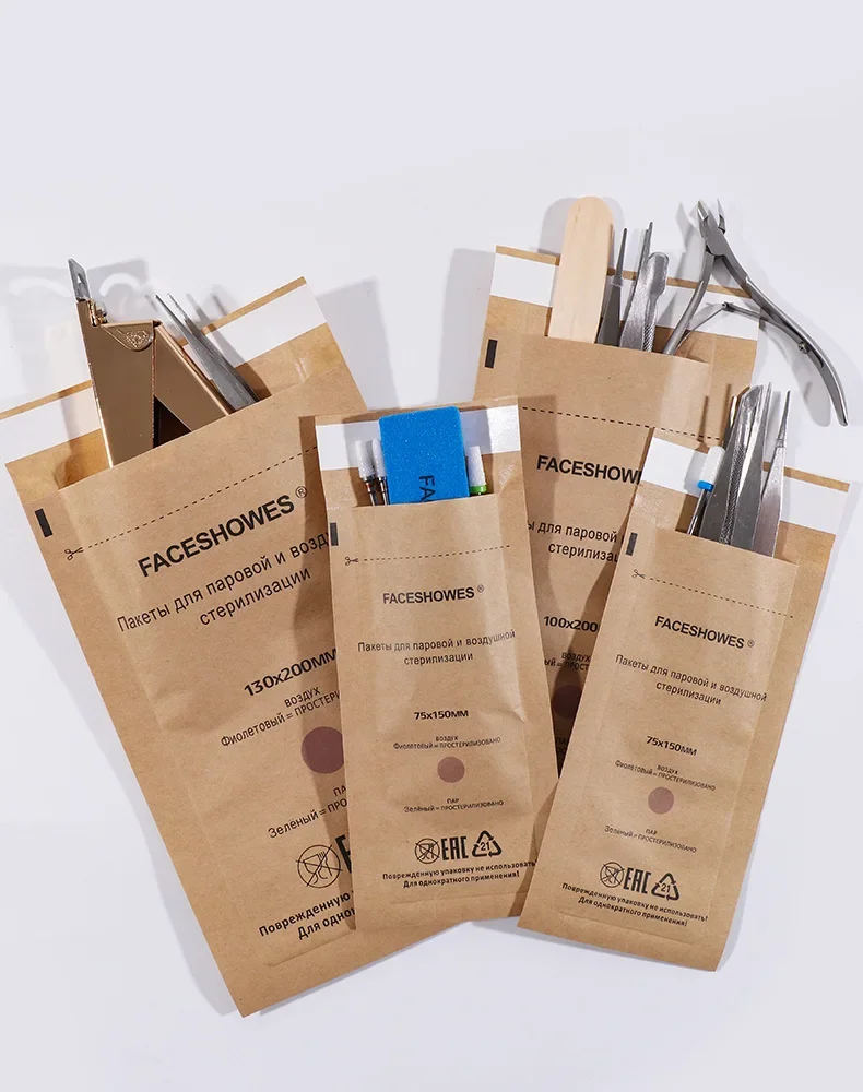 100Pcs Nail Sterilizer Manicure Bag Kraft Bags Dry Heat Disposable Sterilization Disinfection Machine Accessory Nailart Tools