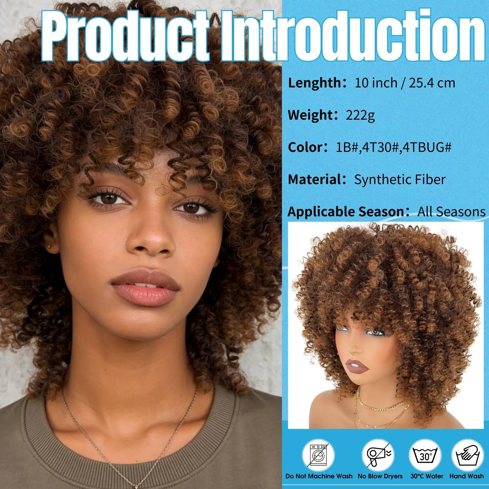 Women's African Curl Wig, African Wig, Heat-Resistant Fiber Wig, Suitable for Parties and Daily Wear 3