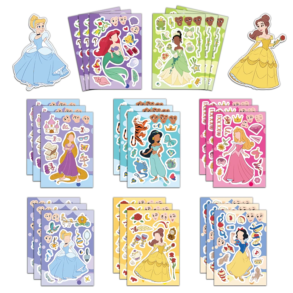8PCS Disney Princess Face Changing Stickers DIY Account Materials Phone Cases Laptops Suitcases Water Cups Waterproof Stickers