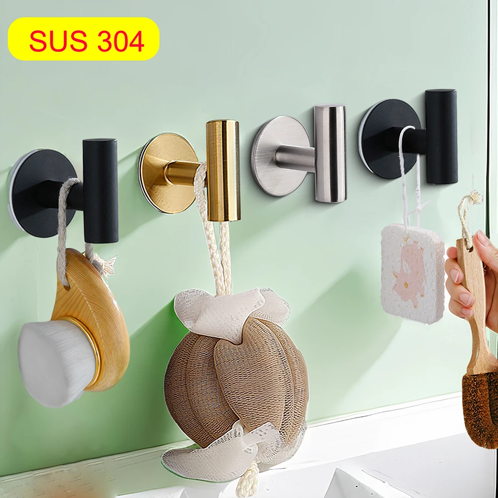 1/2PCS Klebstoff Wand Haken Edelstahl Robe Aufkleber Haken Handtuch Mantel Schlüssel Hosen Kleiderbügel Badezimmer Küche Lagerung zubehör – Detail 5