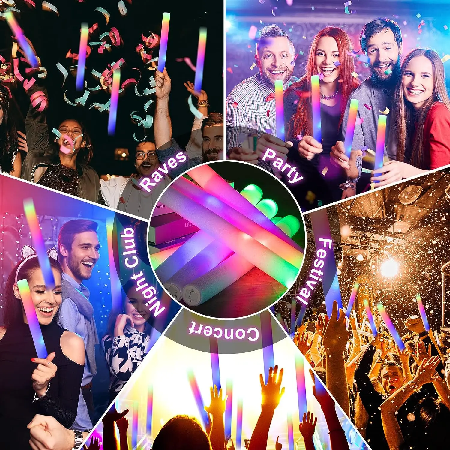 15/20Pcs LED Glow Sticks Bulk Colorful RGB Glow Foam Stick Cheer Tube Dark  Light for Xmas Birthday Wedding Party Supplies - AliExpress, image size:1500x1500