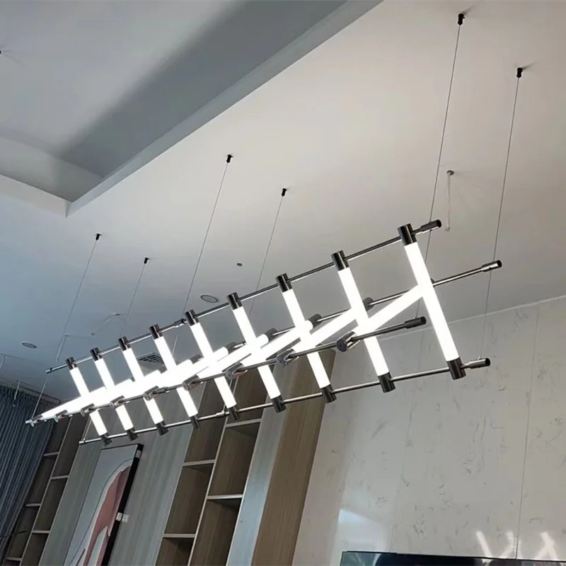 Mazha Lighting Moderner geometrischer Kronleuchter, minimalistische Designer-Langhängelampen für Loft-Esszimmer-Einwegleuchten – Detail 14