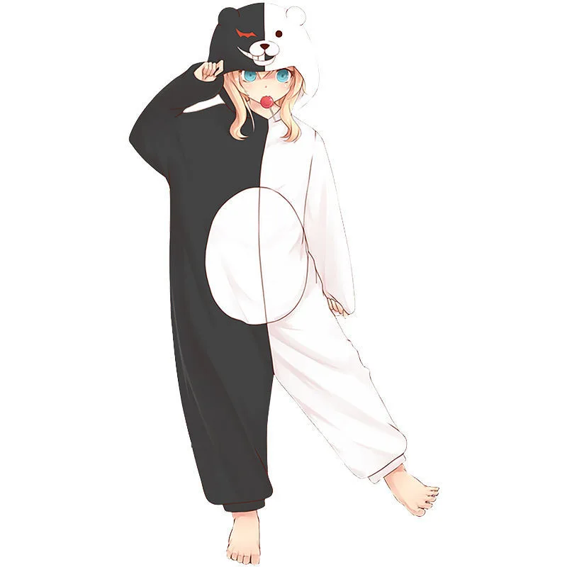 Game Trigger Happy Havo Kigurumi Anime Monokuma Pajamas Winter Flannel Adult Cartoon Cosplay Costume