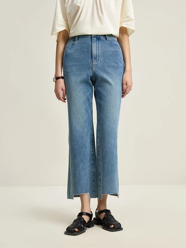 DUSHU Trend Micro-flared Nine-point Jeans for Women Summer New High-waist Slim Fashionable Personality Flared Jeans 24DS82019