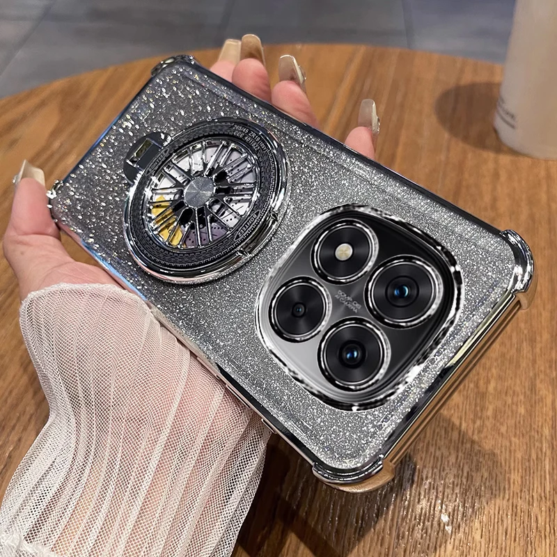 Clear Shockproof Plating Phone Holder Case