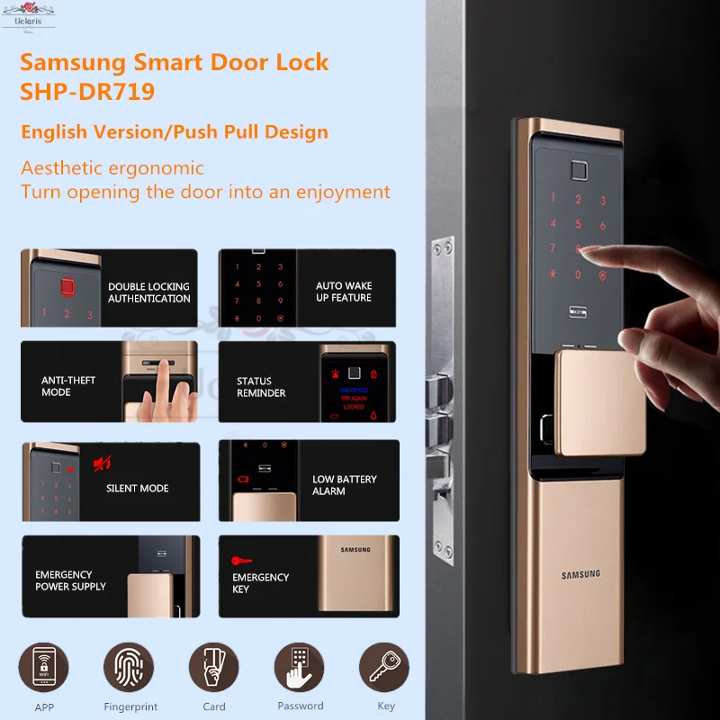 

Samsung Smart Digital Fingerprint Lock SHP-DR719 Security Automatic Anti-theft Door Electronic Password Home Doorlock
