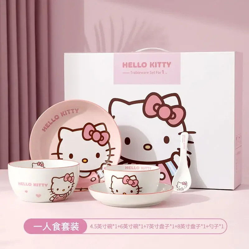 thumbnail image 1 of Sanrio Tableware Cinnamoroll Bowl Spoon Plate Cartoon Kawaii Ceramic Tableware Kitchen Utensil Food Storage Set Household Gifts, 1 of 5