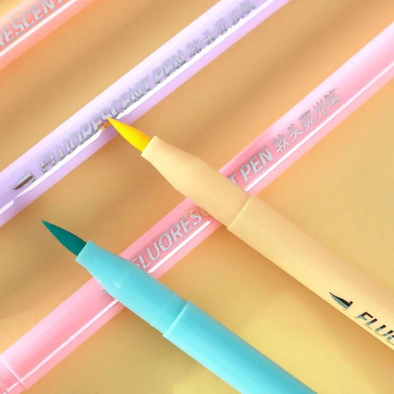 6 colors Soft Brush Fluorescence Pen Set Pastel Markers Brush Set Art Color Highlighter Calligraphy pens Stationery Supplies 5