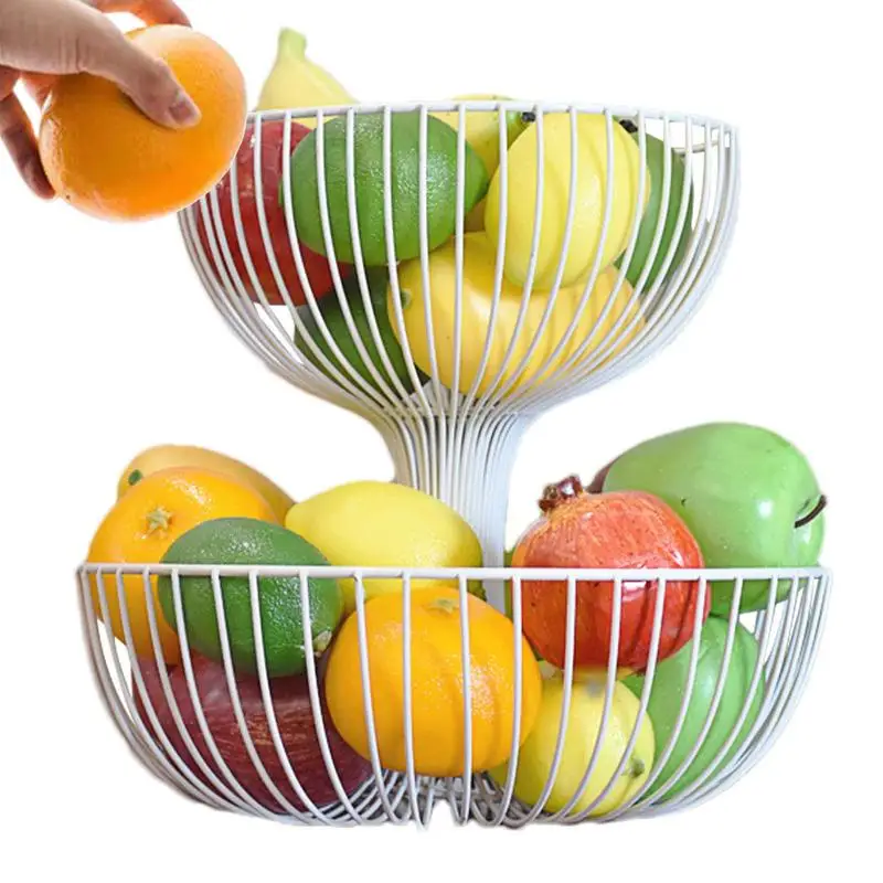 Countertop Fruit Bowl Double layer Fruit Basket for Counter Metal Wire